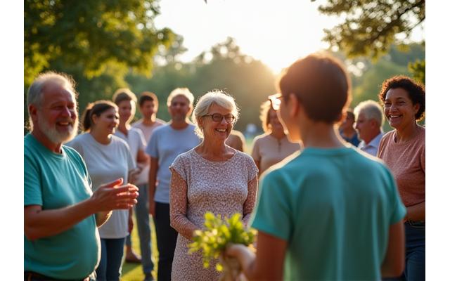 Photo of VitaSprout Gardens team volunteering at an Atlanta community health fair, interacting with diverse local residents.