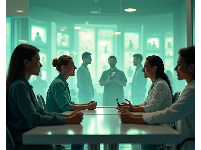 A diverse group of healthcare professionals, including a nutritionist, fitness trainer, and mental health counsellor, engaging in an online discussion with adults.