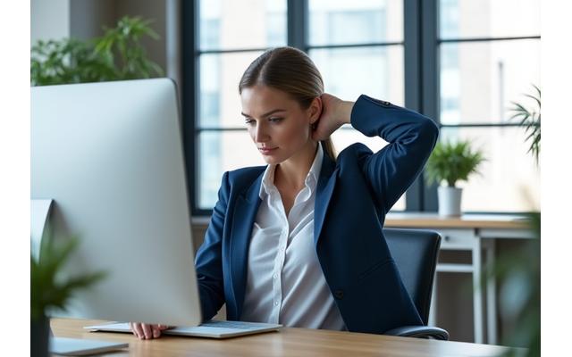 Employee discreetly doing stretching exercises at an office desk