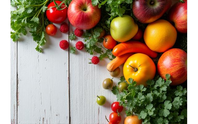 Seasonal fruits and vegetables, symbolizing seasonal wellness