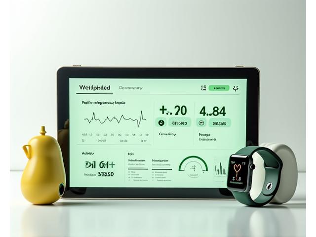 Digital dashboard showing health metrics like heart rate, sleep, and activity, integrated with wearable devices