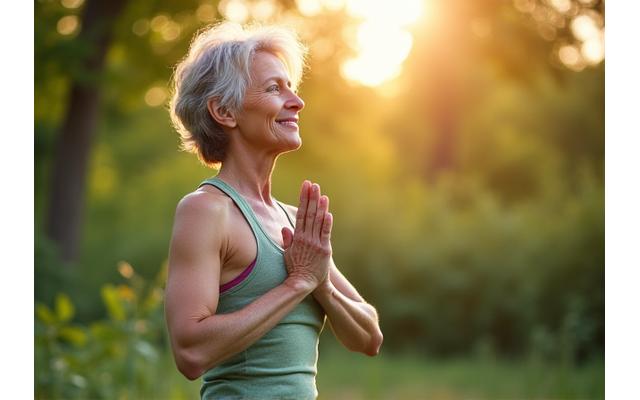 Woman performing yoga outdoors, symbolizing fitness plan