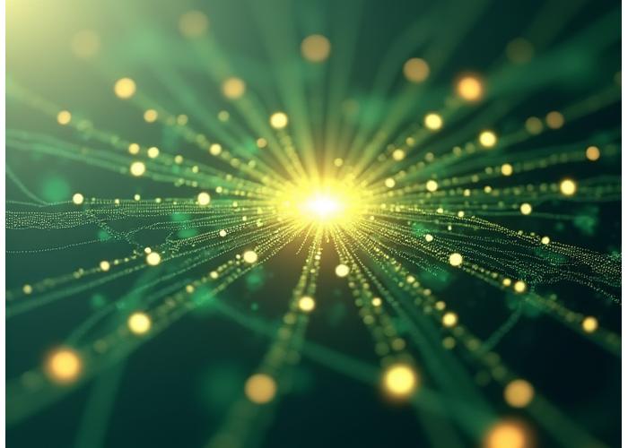 Abstract visualization of interconnected data points and AI algorithms, representing health trend analysis and predictive insights.