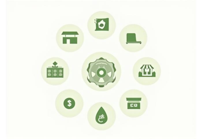 Illustration showing various industry icons connected by a seamless web, representing customized wellness programs for diverse sectors.